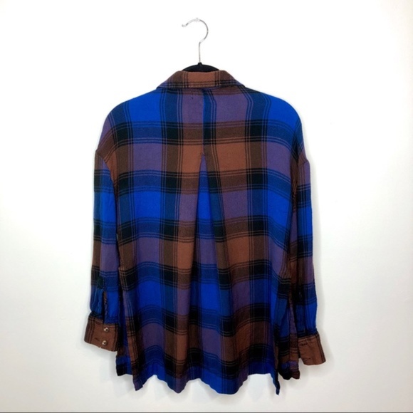 Urban Outfitters Blue, Brown, Black Plaid Long Sleeve Button-down Shirt Top XS - Picture 5 of 7